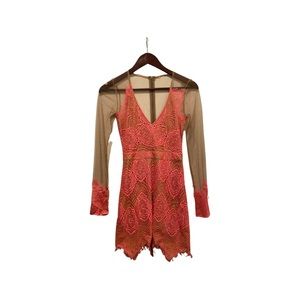 FOR LOVE AND LEMONS MINI DRESS HOT PINK AND NUDE LACE XS